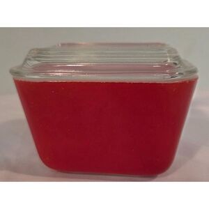 Vintage Pyrex Red Refrigerator Dish w Lid Small Rectangular USA